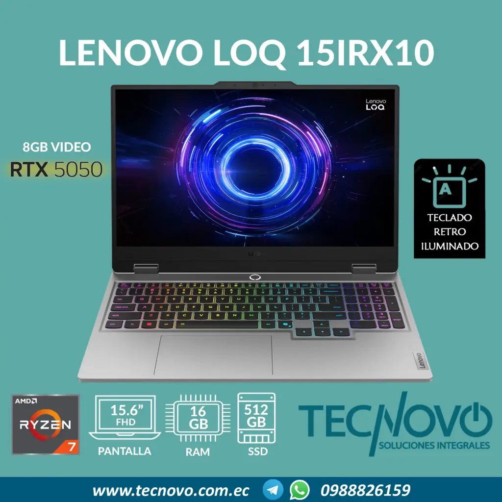 Laptop LENOVO LOQ 15AHP10 AMD Ryzen 7-250 16GB 512GB-SSD RTX 5050 8GB 15.6" FHD + Mouse