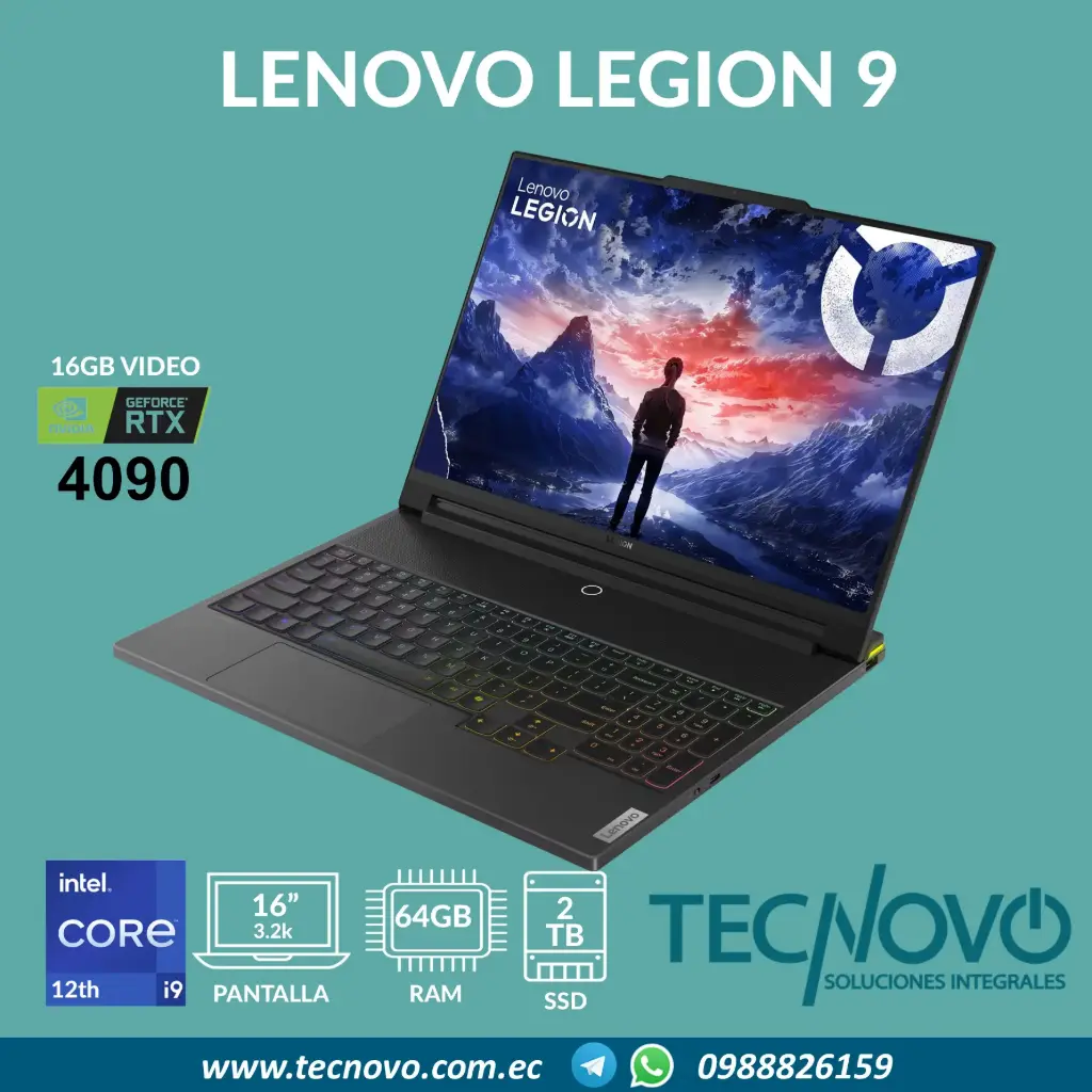 Laptop LENOVO LEGION 9 Intel Core I9-14900HX 64GB 2TB-SSD RTX 4090 16GB 16" 3.2k