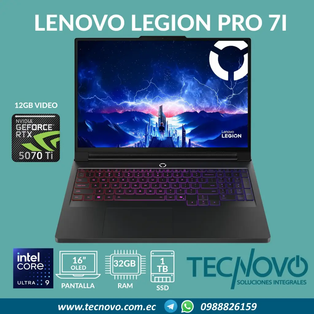 Laptop LENOVO LEGION PRO 7I Intel Core Ultra 9 275HX 32GB 1TB-SSD RTX 5070TI 12GB 16" WQXGA OLED 240Hz