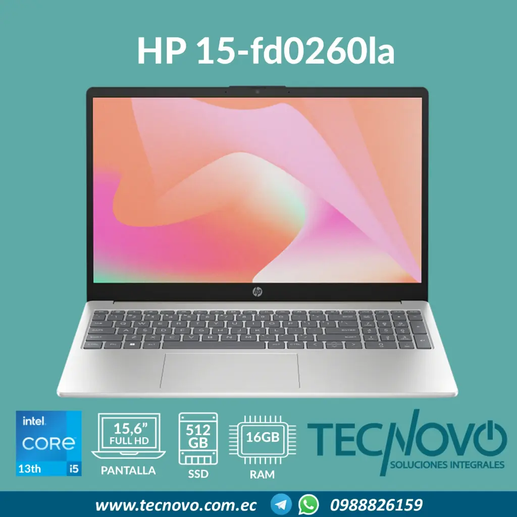 Laptop HP 15-fd0260la Intel Core I5-1334U 16GB 512GB SSD 15.6" FHD