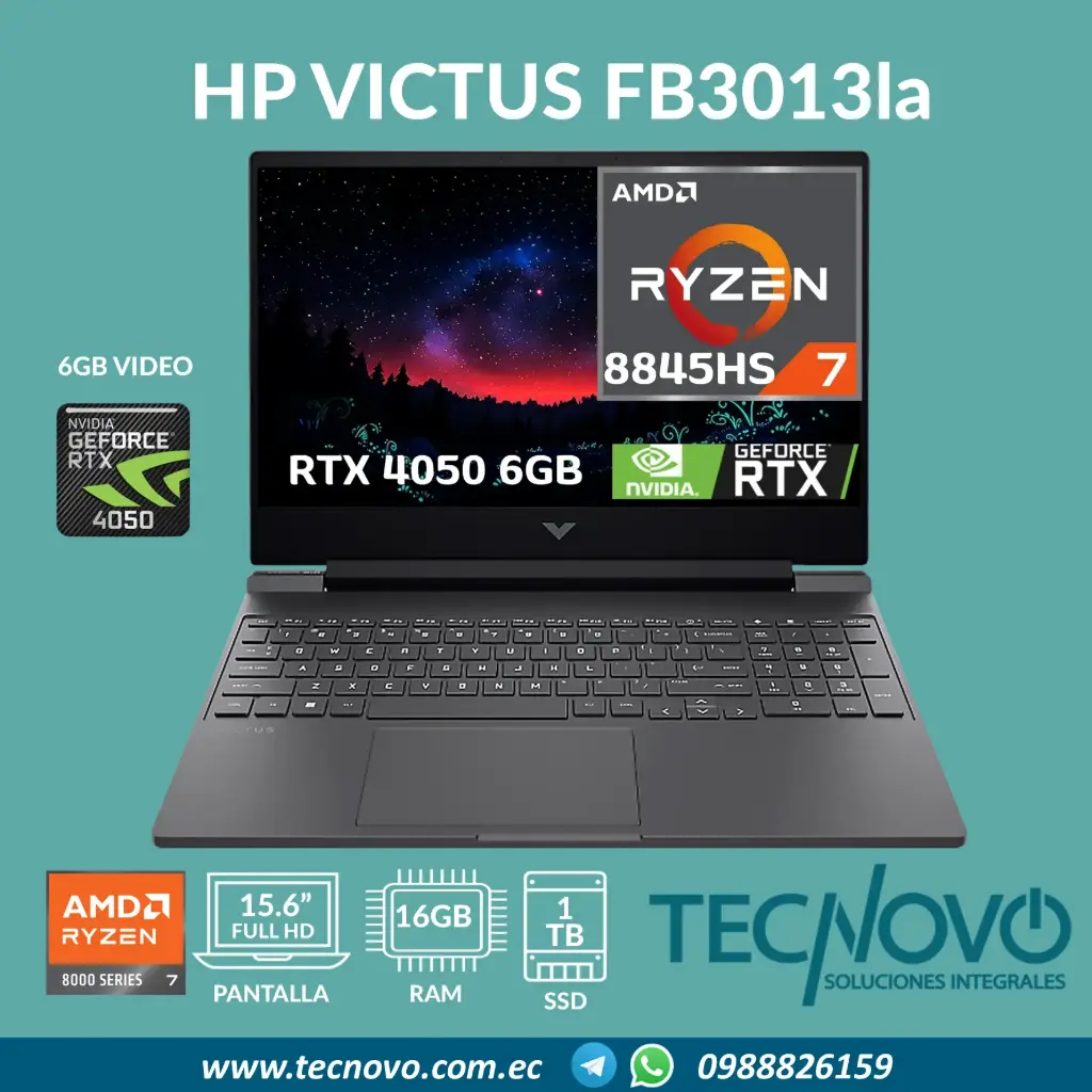 Laptop HP 15-fb3013la AMD Ryzen 7-8845HS 16GB 1TB SSD RTX 4050-6GB 15.6" FHD