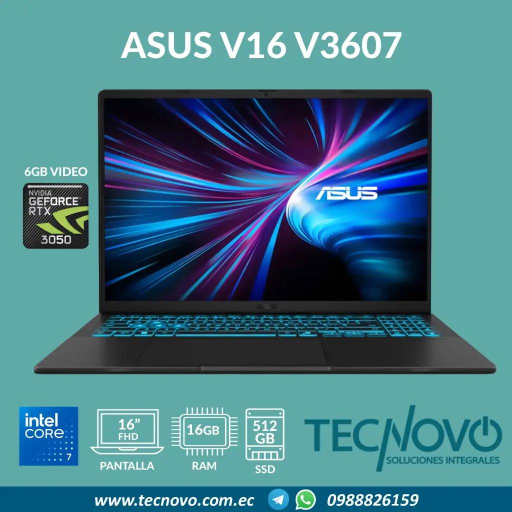 Laptop ASUS V16 (V3607) Intel Core 7-240H 16GB 512B-SSD RTX-3050 6GB 16" FHD 144Hz