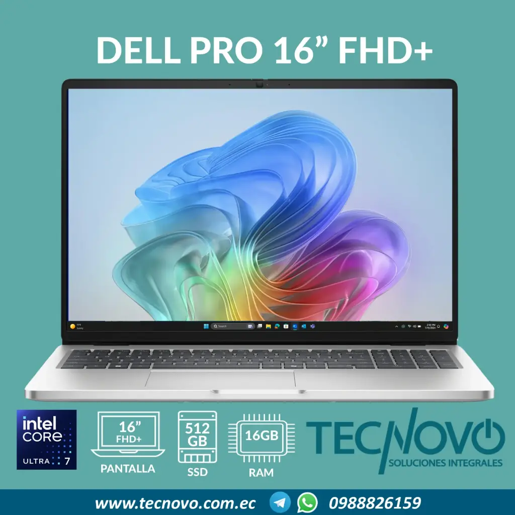 Laptop DELL Pro Intel Core Ultra 7-255U 16GB 512GB SSD 16" FHD+