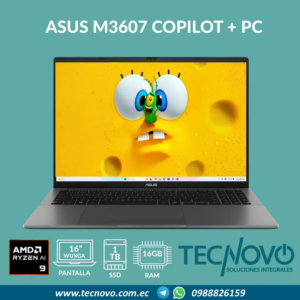 Laptop ASUS VivoBook M3607 AMD Ryzen AI 9-270 16GB 1TB SSD 16" WUXGA COPILOT + PC + MOCHILA 