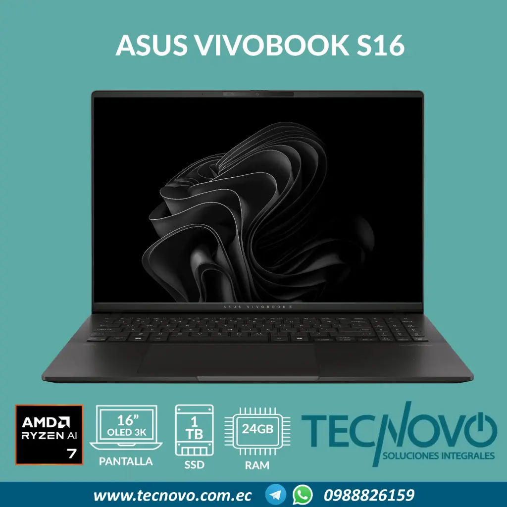 Laptop ASUS Vivobook S16 M5606 AMD Ryzen AI 7-350 24GB 1TB SSD 16" OLED 3K + Mochila