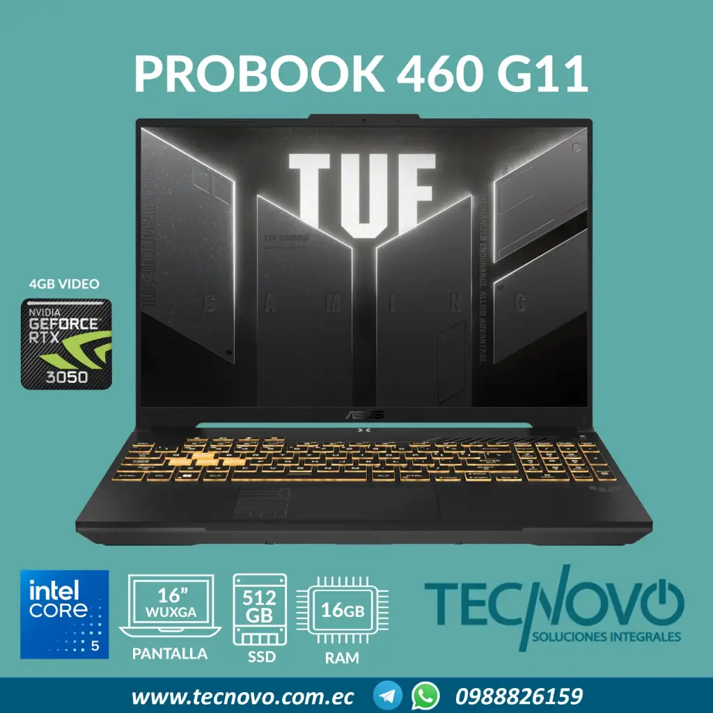 Laptop ASUS TUF Gaming F16 FX607JV Intel Core 5-210H 16GB 512GB-SSD RTX 3050 4GB 16" FHD 144Hz + MOCHILA