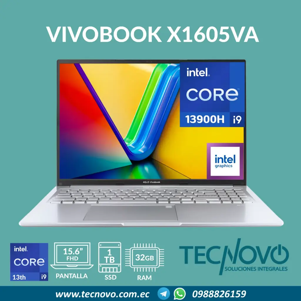 Laptop ASUS VivoBook X1605VA Intel Core I9-13900H 32GB 1TB-SSD 16" WUXGA + MOCHILA