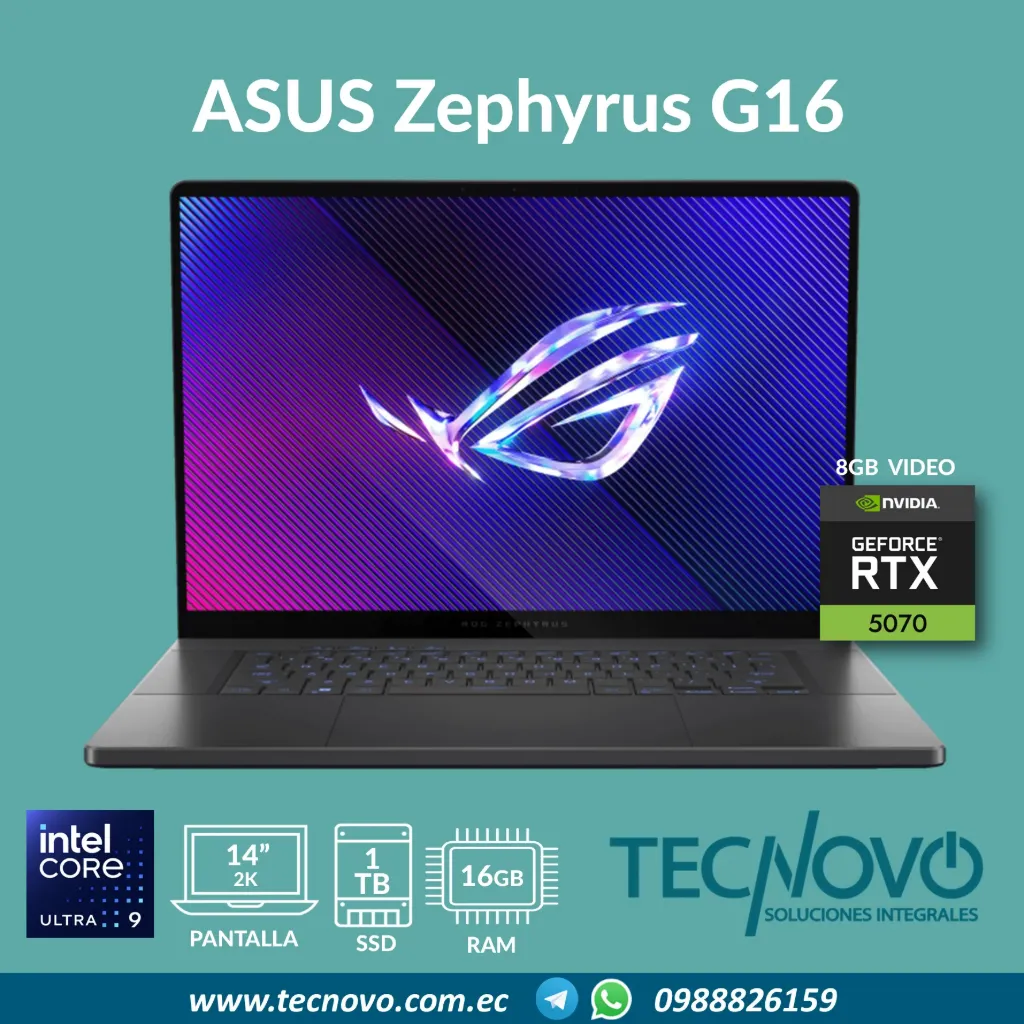 Laptop ASUS Zephyrus G16 Intel Core Ultra 9 275HX 16GB 1TB RTX-5070 8GB 16" OLED 2.5K