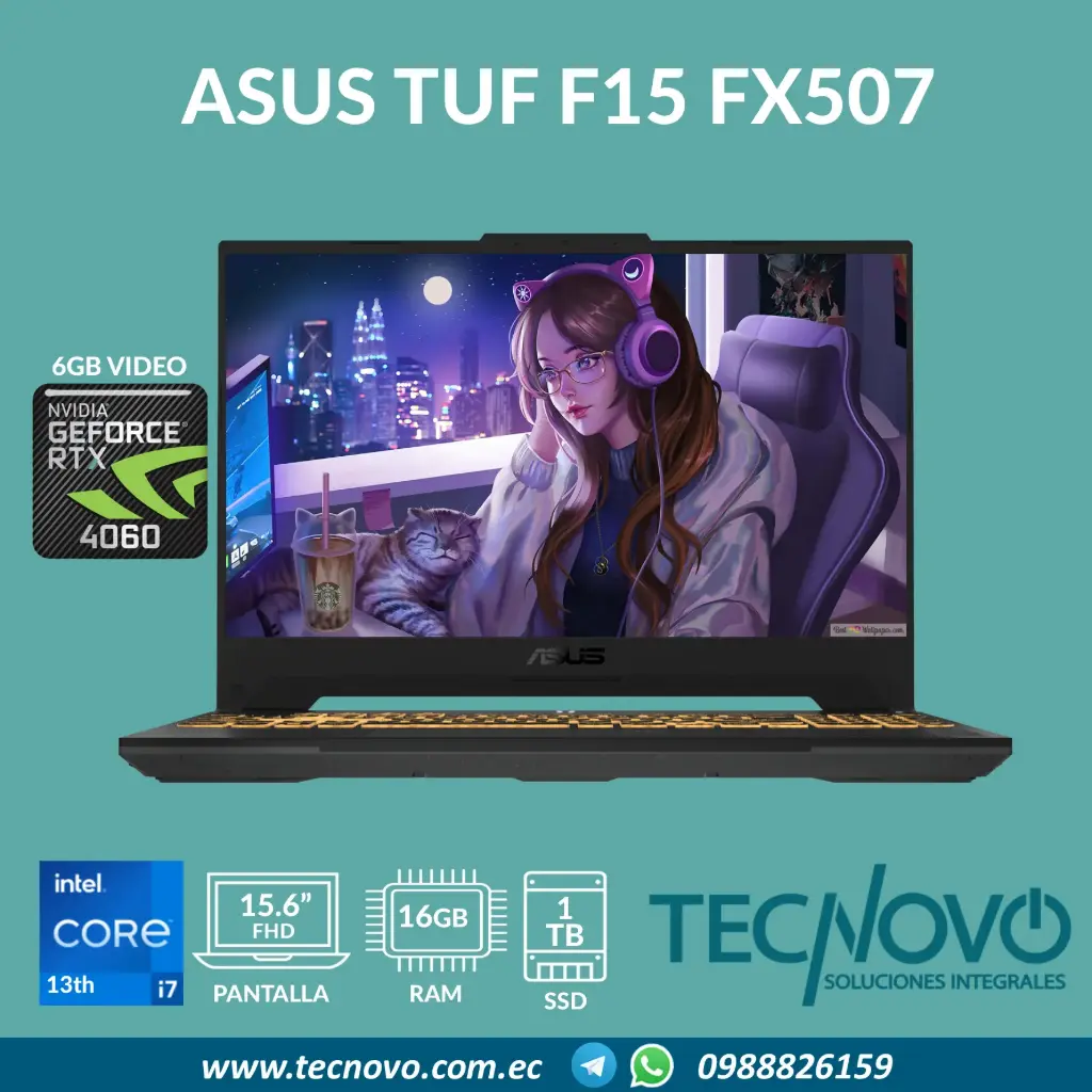 Laptop ASUS TUF Gaming F15 FX507 Intel I7-13620H 16GB 1TB-SSD RTX 4060 8GB 15.6" FHD 144Hz 