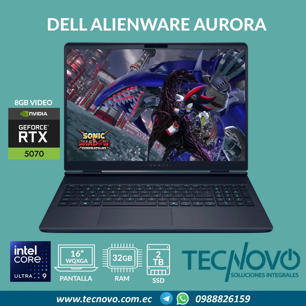 Laptop DELL Alienware Aurora 16X AC16251 Intel Core Ultra 9-275HX 32GB 2TB SSD RTX-5070 8GB 16" 240Hz