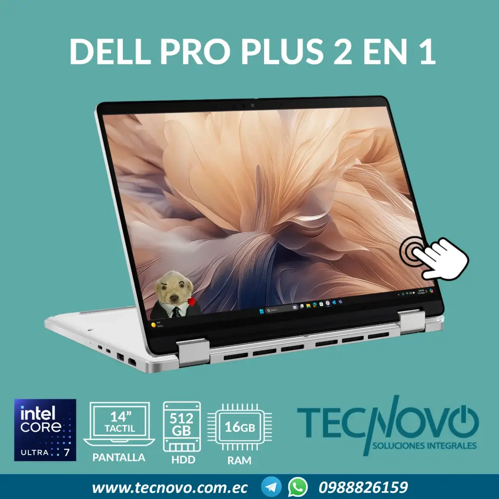Laptop DELL Pro Plus 2 en 1 Intel Core Ultra 7 266V vPro 16GB 512GB-SSD 14" FHD+ Copilot TACTIL