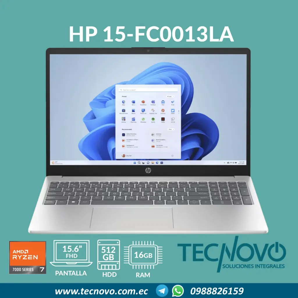 Laptop HP 15-fc0013LA AMD Ryzen 7-7730U 16GB 512GB SSD 15.6" FHD