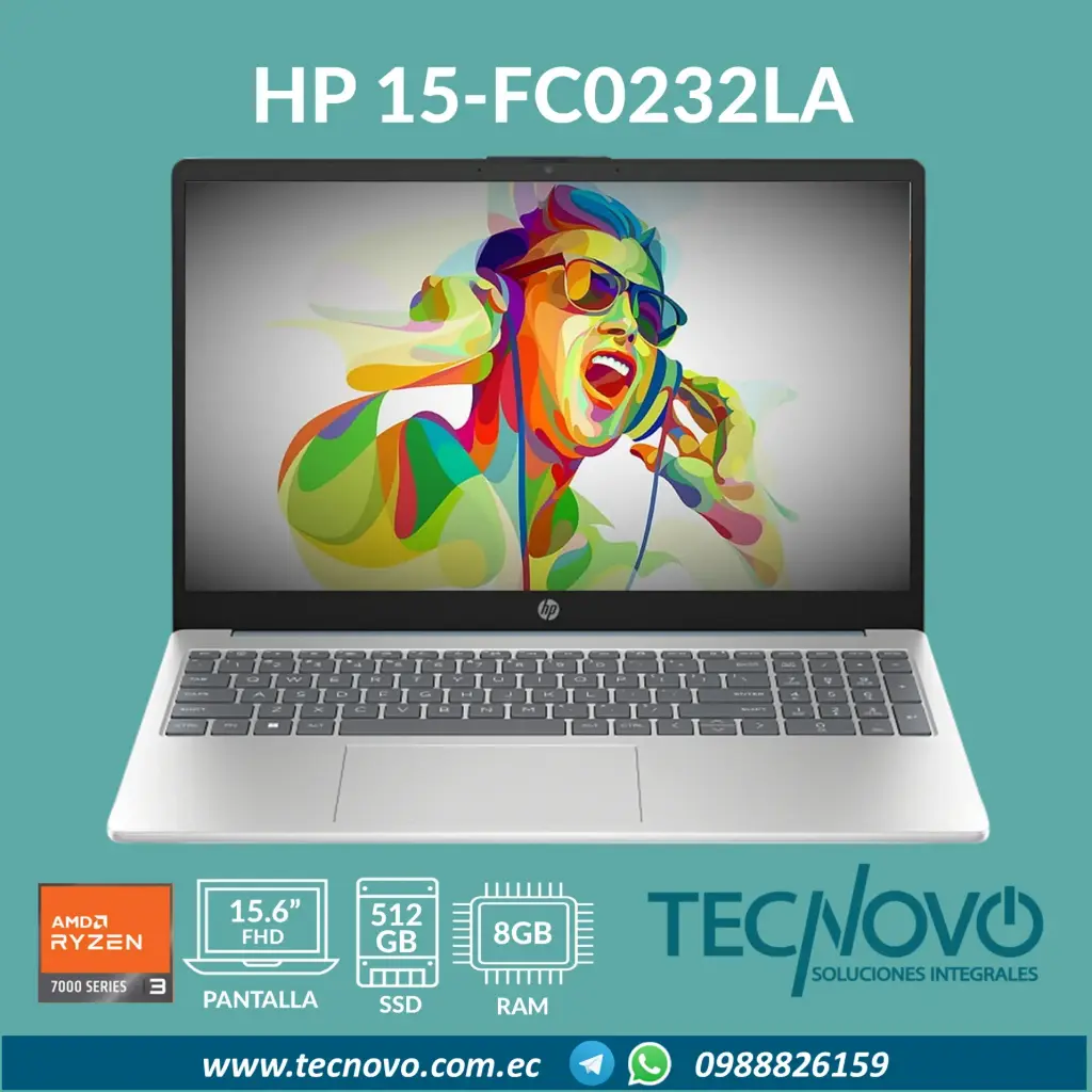 Laptop HP 15-fc0232la AMD Ryzen 3-7320U 8GB 512GB-SSD 15.6" FHD