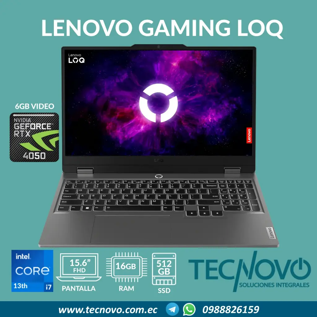 Laptop LENOVO LOQ 15IRX9 Intel Core I7-13650HX 16GB 512GB-SSD RTX 4050 6GB 15.6" FHD