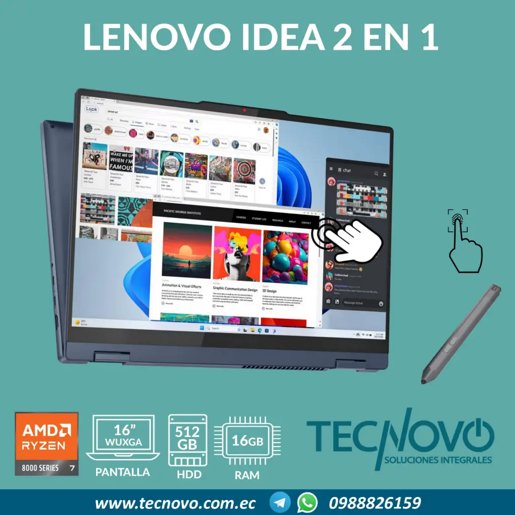 Laptop LENOVO Ideapad 5 16AHP9 2 EN 1 AMD Ryzen 5-8645HS 16GB 512GB SSD 16" WUXGA TACTIL + LAPIZ
