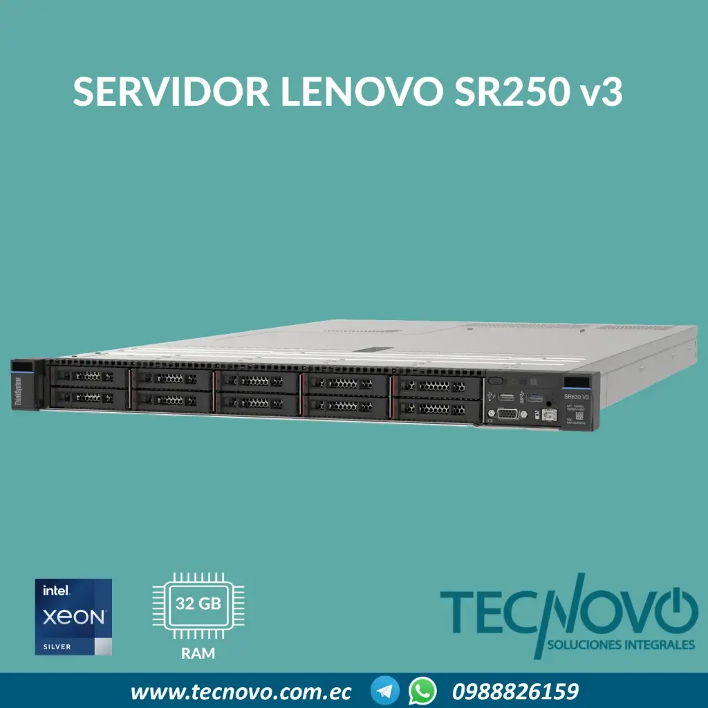 Servidor Lenovo ThinkSystem SR630 V3 Intel Xeon Silver 4514Y 32GB DDR5 (Controladora + Doble fuente)