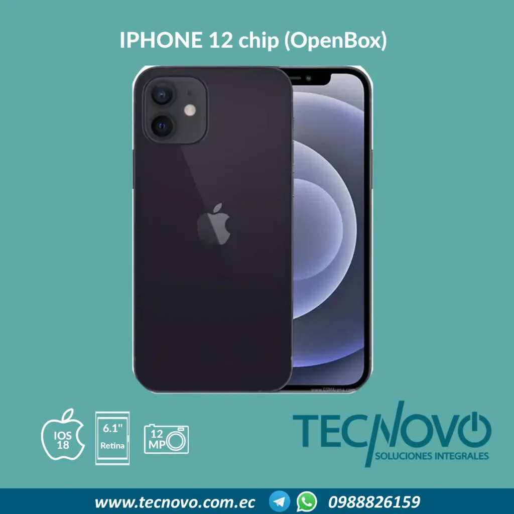 [Contado $330 / Tarjeta $345 (6 pagos de $60 / 12 pagos de $32)] Celular Apple Iphone 12 CHIP (OPEN BOX) (64 GB)