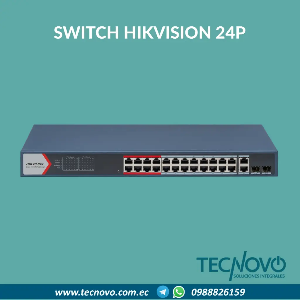 Switch Hikvision 24 Puertos 10/100MB + 2 10/100/1000MB + 2 FIBRA GIGABITE