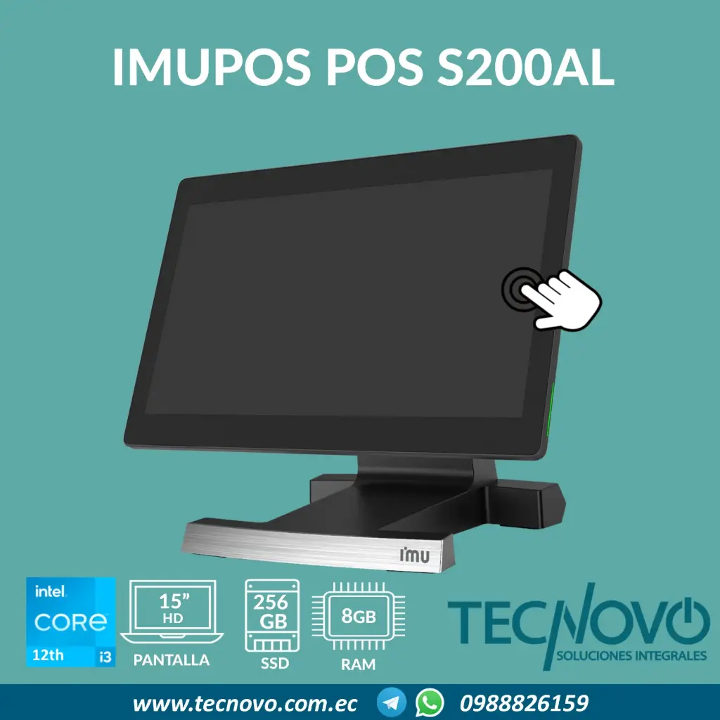 Computador Todo en Uno POS IMUPOS S200AL Intel Core I3 12va Generación 8GB 256-SSD 15" TACTIL