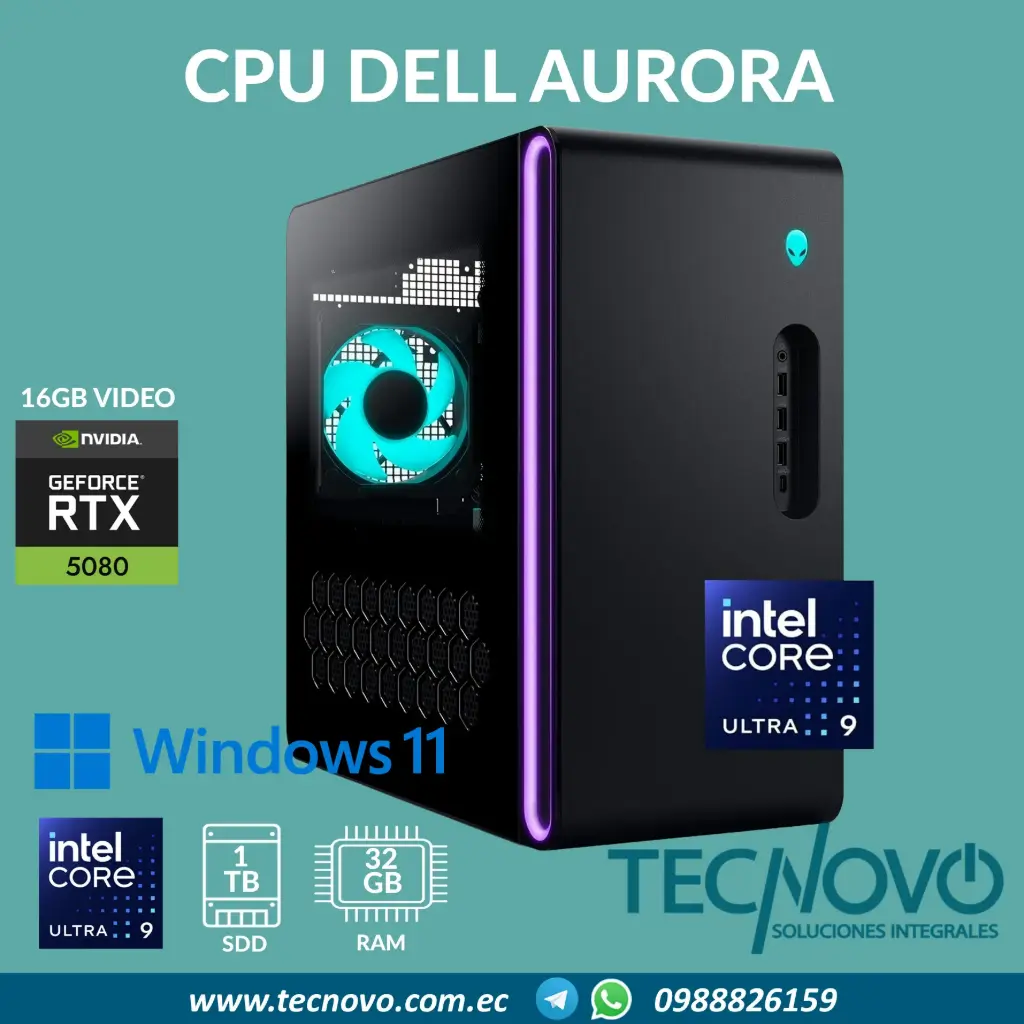 Computador DELL Alienware Aurora Gaming Intel Core Ultra 9-285 32GB DDR5 1TB SSD RTX-5080 16GB