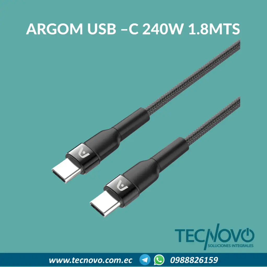 Cable USB ARGOM tipo C a tipo C DURA SPEED Carga ultra rápida 240W 1.8mts