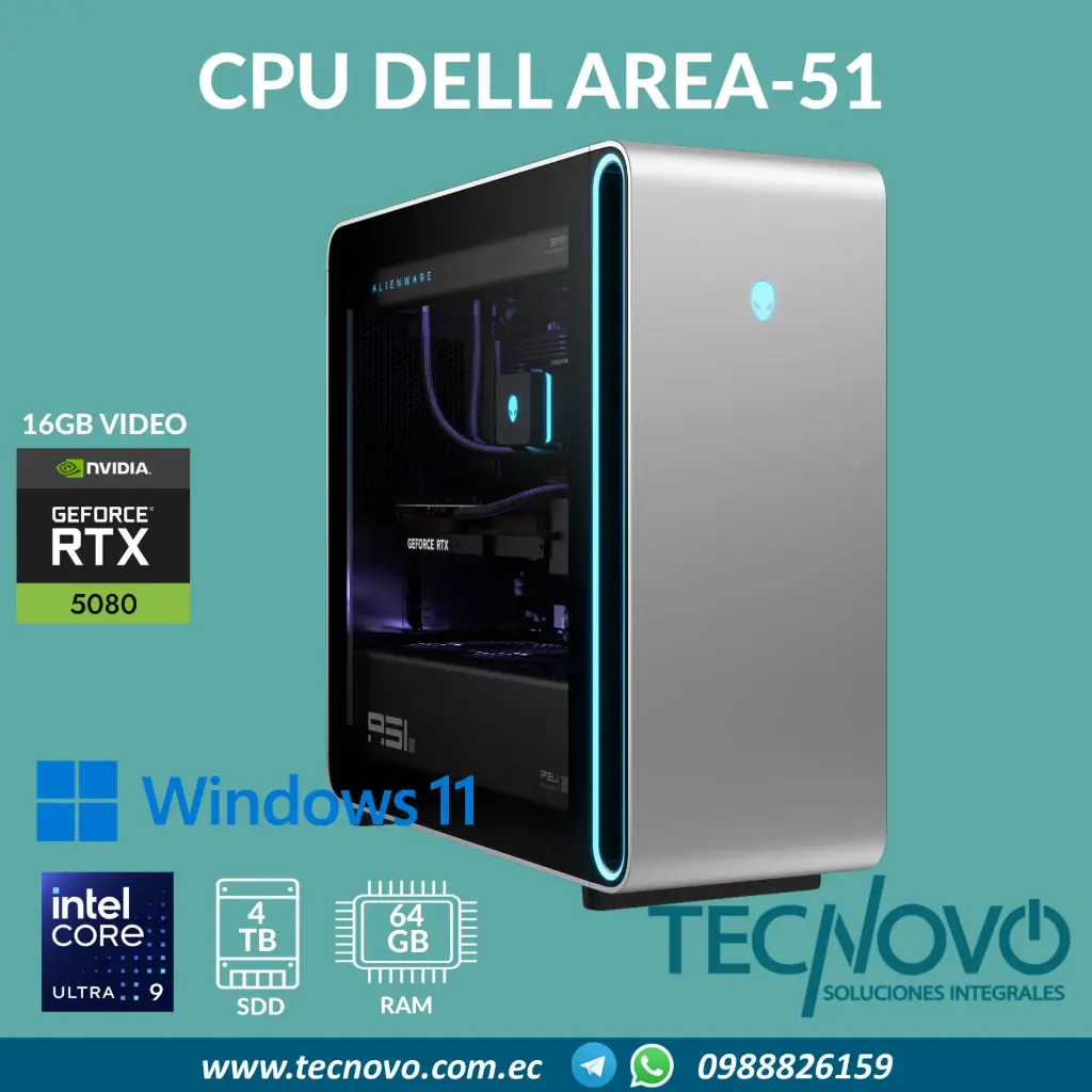 Computador DELL Alienware Area-51 Gaming Intel Core Ultra 9-285K 64GB DDR5 2TB + 2TB SSD RTX-5080 16GB