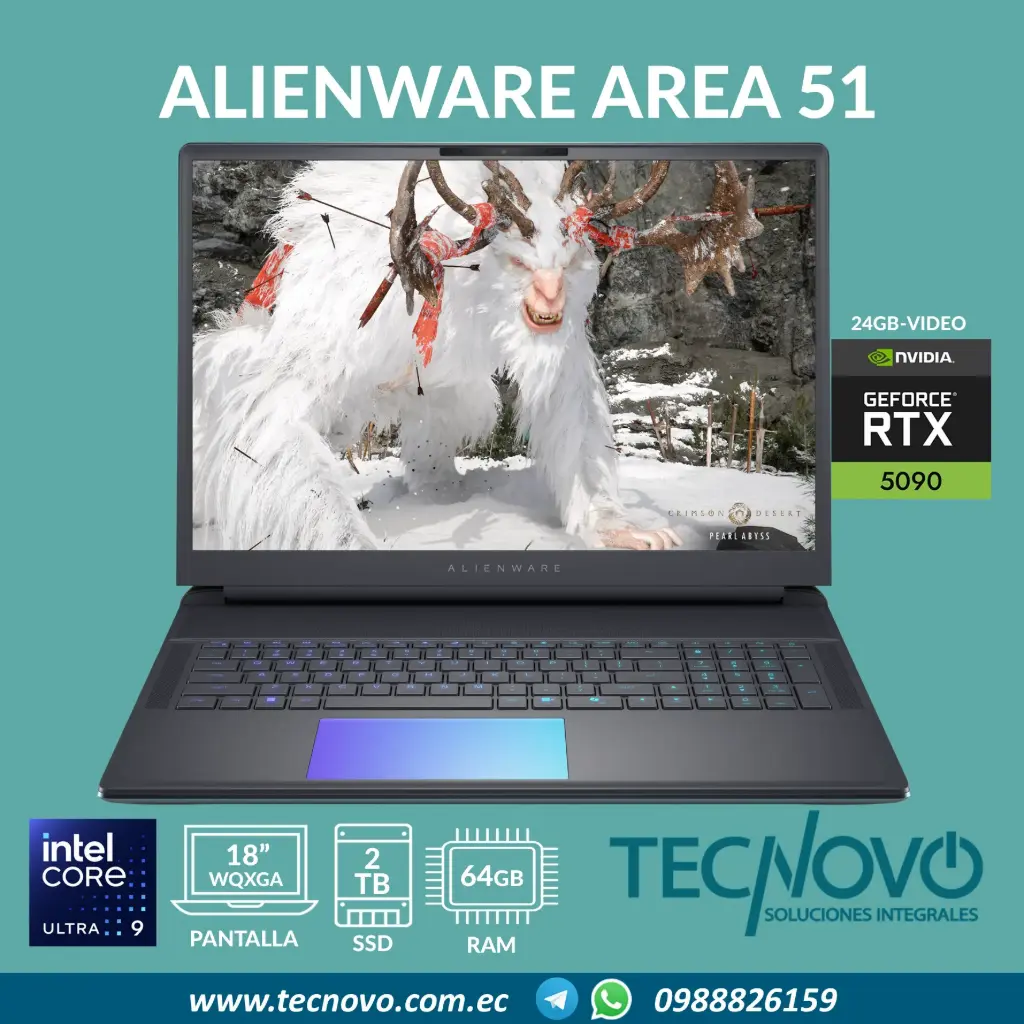 Laptop DELL Alienware Area-51 Intel Core Ultra 9 275HX 64GB 2TB SSD RTX-5090 24GB GDDR7 18" WQXGA 300Hz