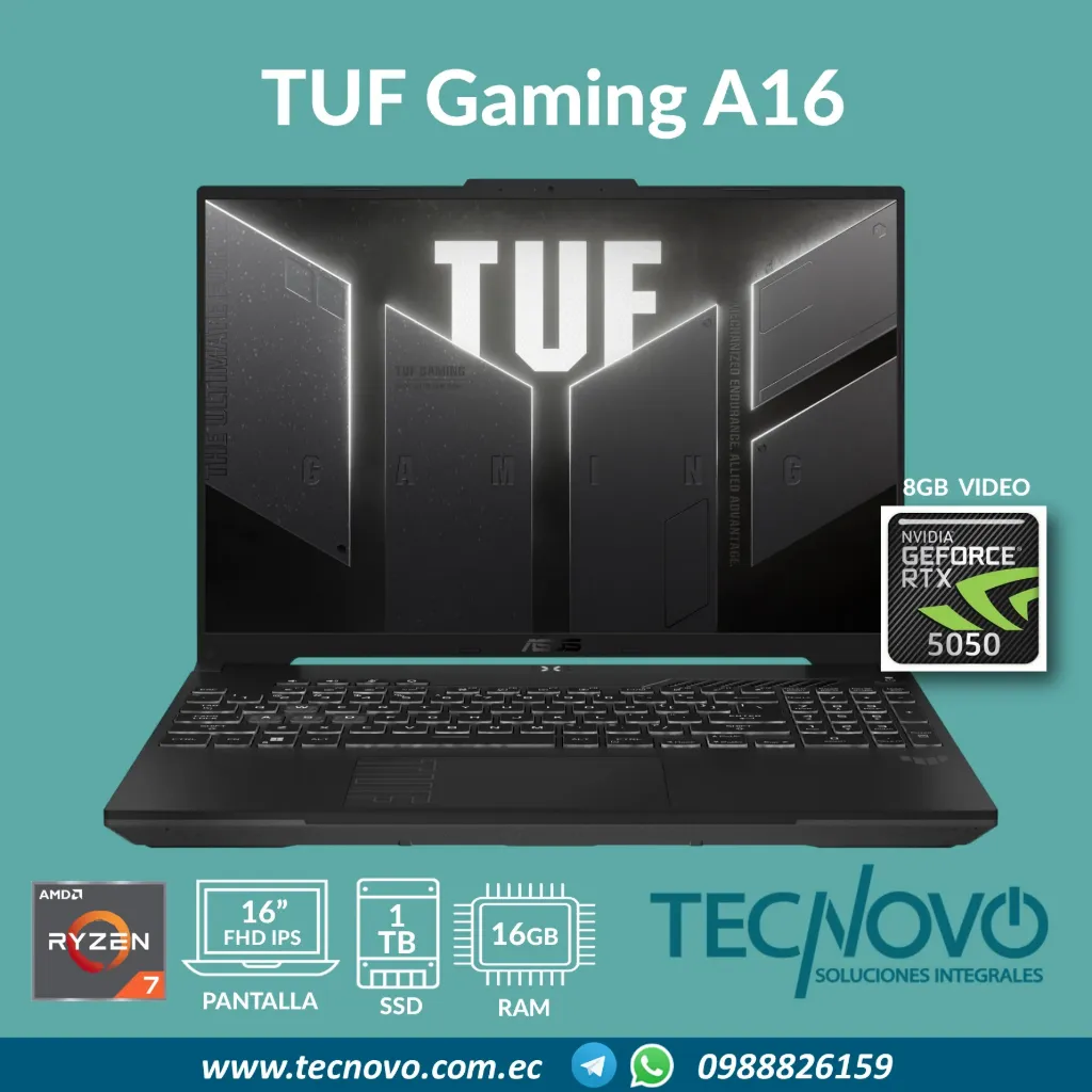 Laptop ASUS TUF Gaming A16 AMD Ryzen 7 260 16GB 1TB SSD RTX-5050 8GB 16" FHD