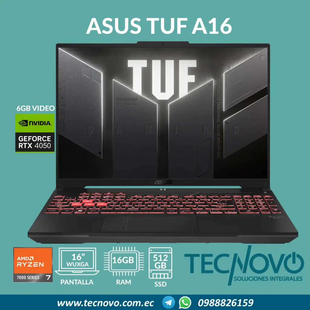 Laptop ASUS TUF Gaming A16 AMD Ryzen 7-7445HS 16GB 512GB SSD RTX-4050 6GB 16" FHD