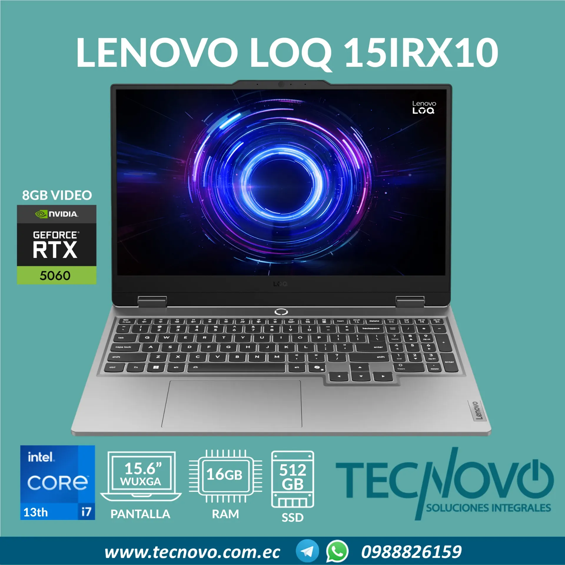 Laptop LENOVO LOQ 15IRX10 Intel Core I7-13645HX 16GB DDR5 512GB RTX 5060 8GB 15.6" FHD 144HZ