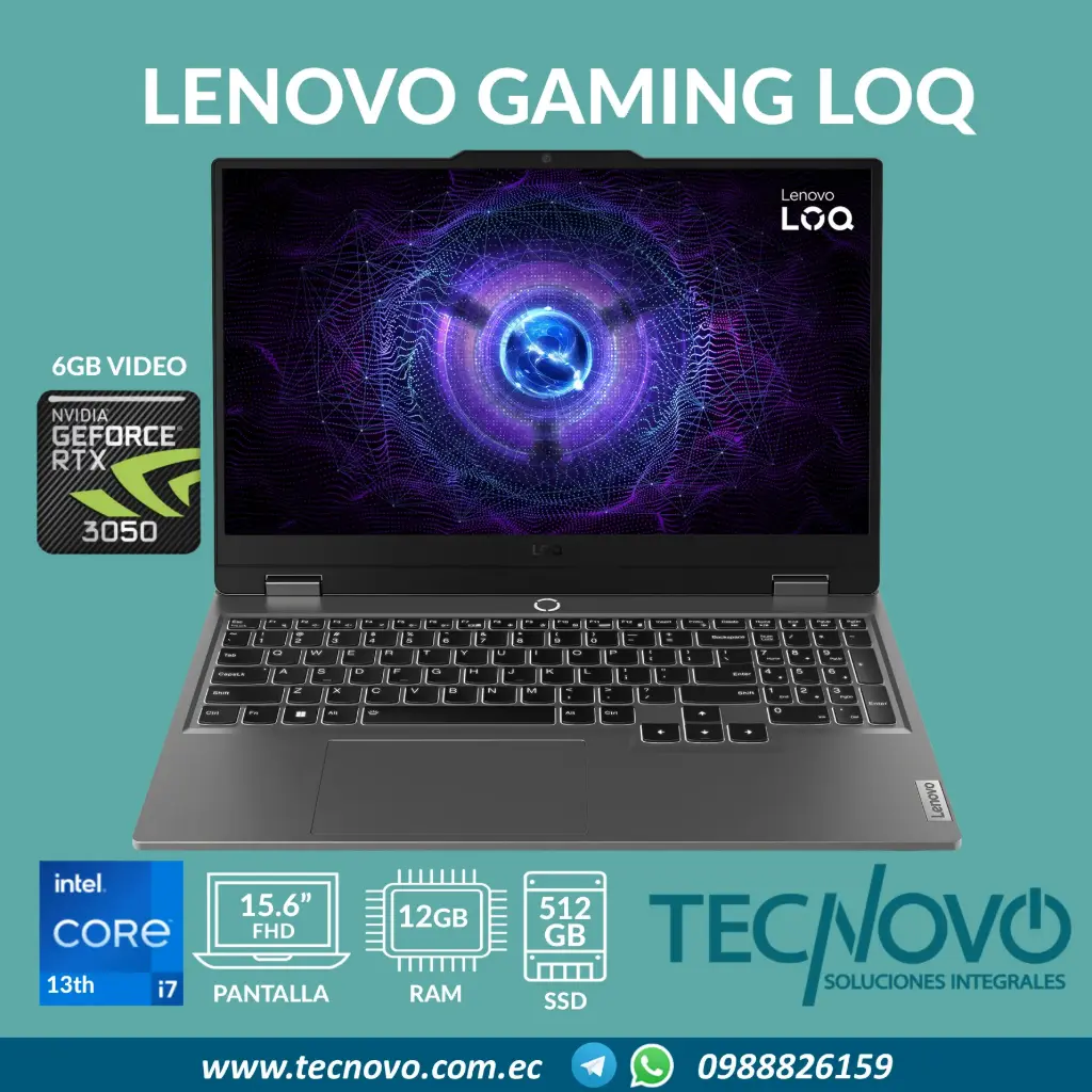 Laptop LENOVO LOQ 15IRX10 Intel Core I7-13700HX 16GB 1TB-SSD RTX 5050 8GB 15.6" FHD copia