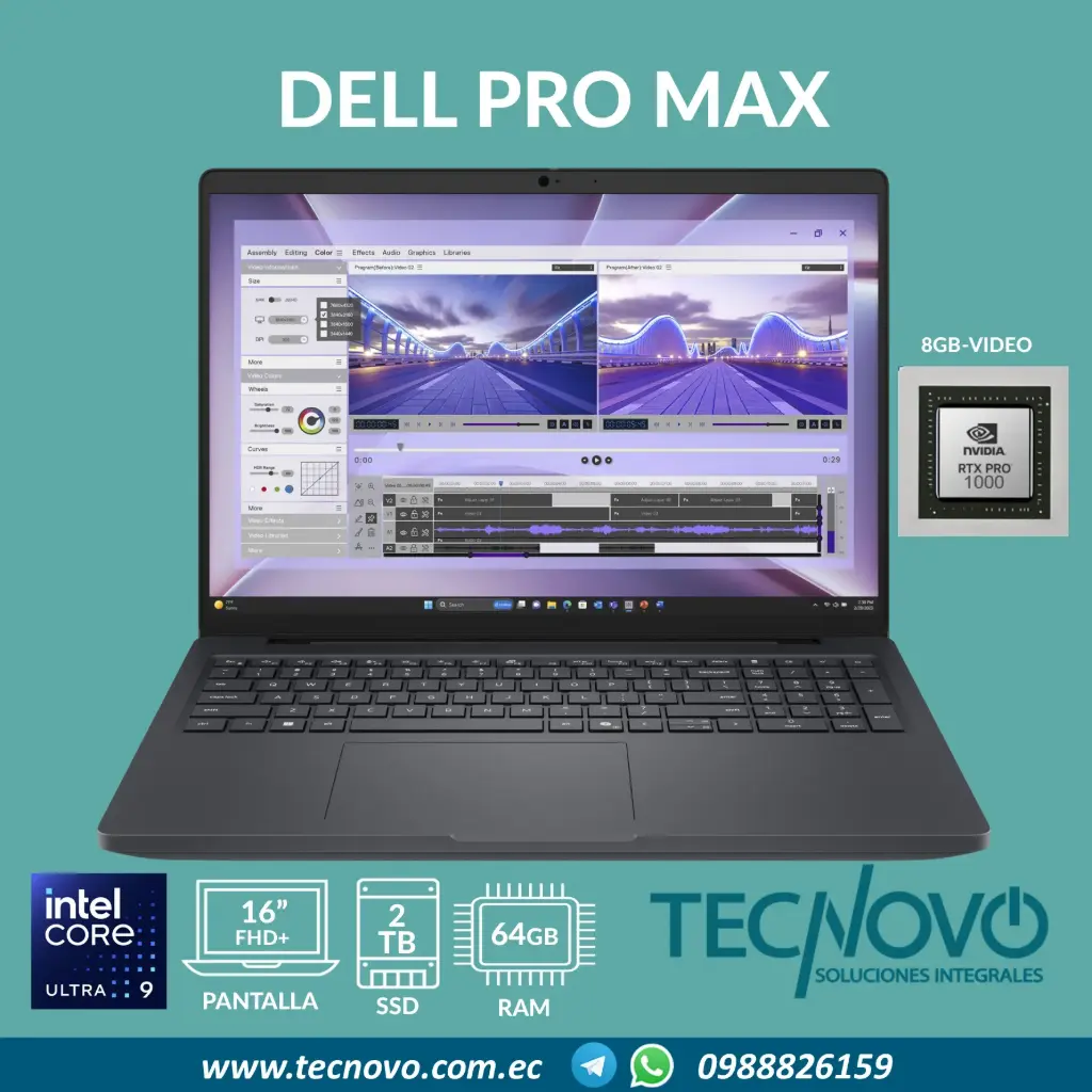 Laptop DELL Pro Max Intel Core Ultra 9 285H vPro 64GB 2TB SSD RTX PRO 1000-8GB 16" FHD+