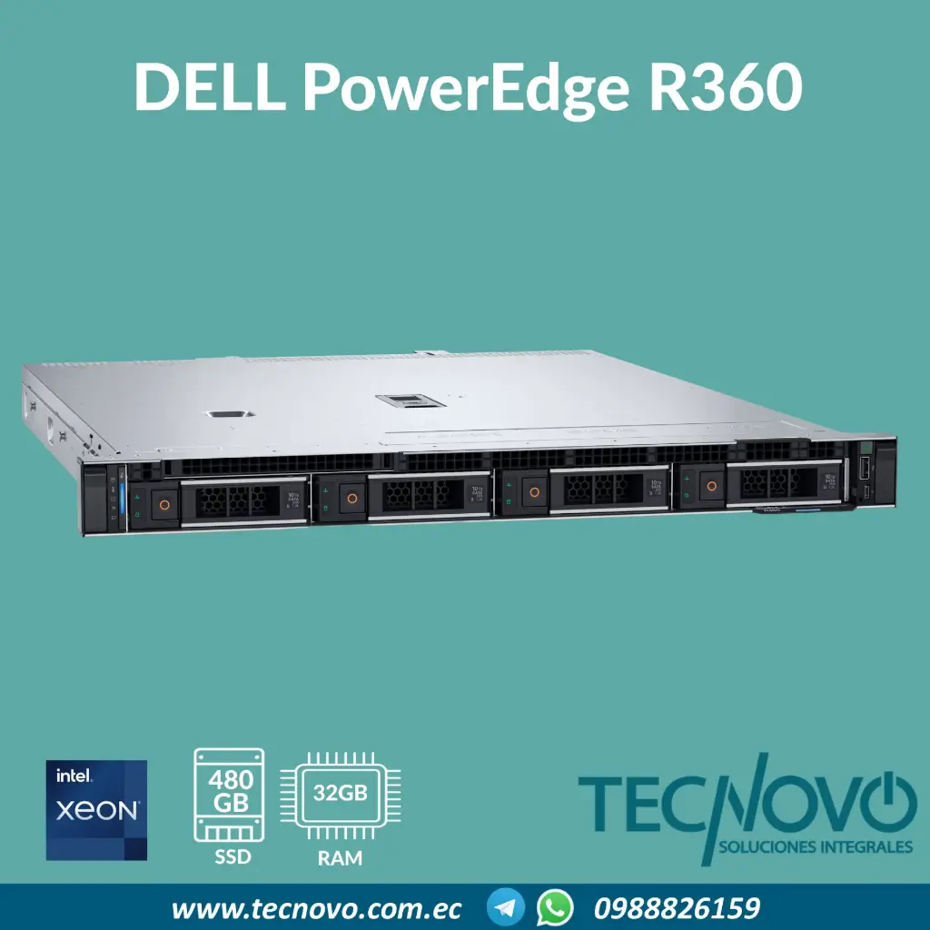 Servidor Rack DELL PowerEdge R360 Intel Xeon 6353P 32GB 480GB SATA + Controladora