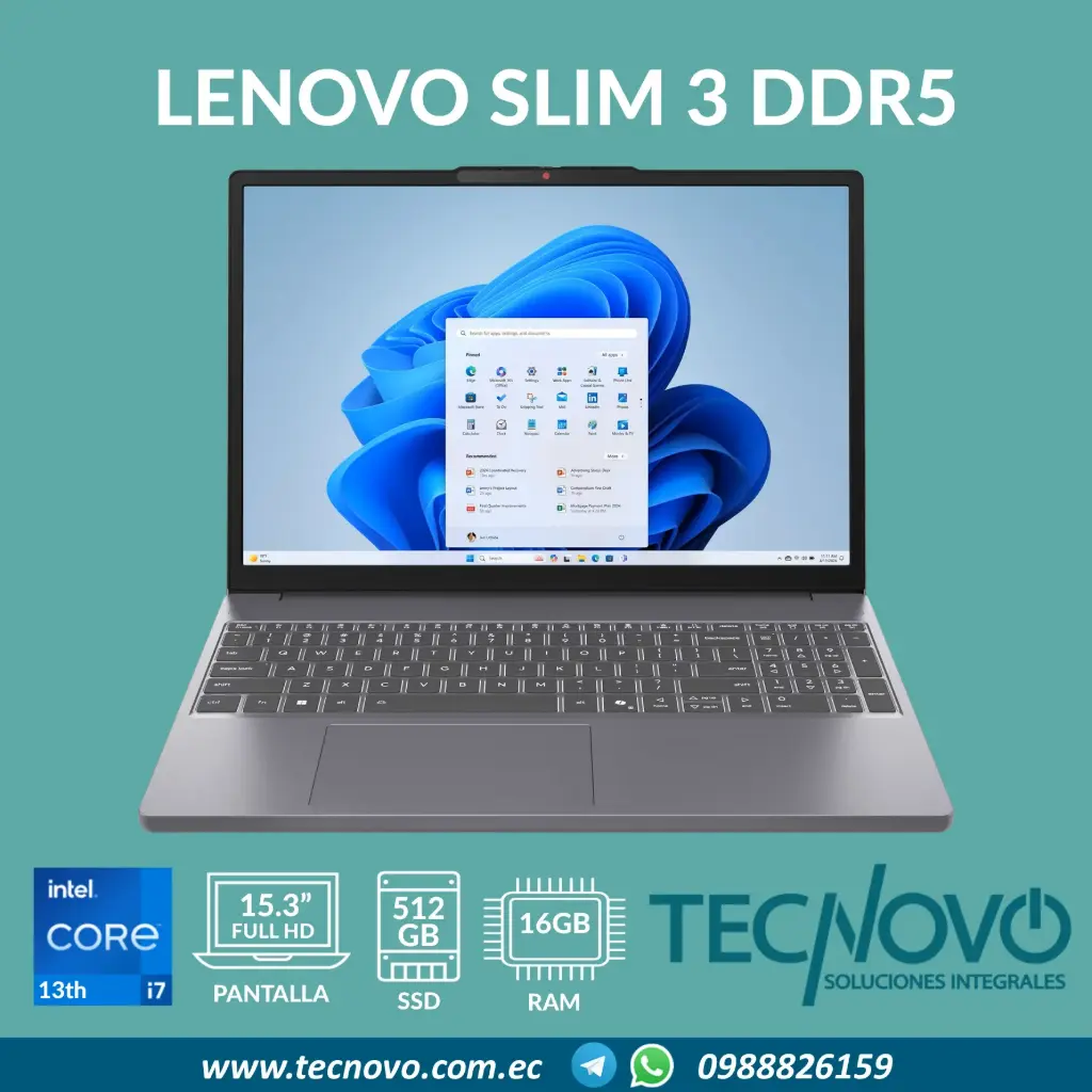 Laptop LENOVO Ideapad Slim 3 Intel Core I7-13620H 16GB DDR5 512GB SSD 15.3" FHD