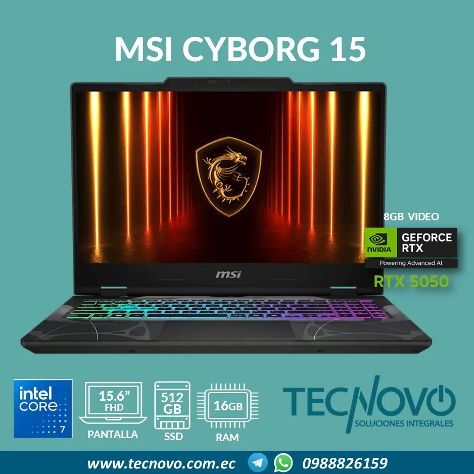 Laptop MSI Cyborg 15 Intel Core 7 240H 16GB  512GB-SSD RTX 5050-8GB 15.6" FHD 144Hz