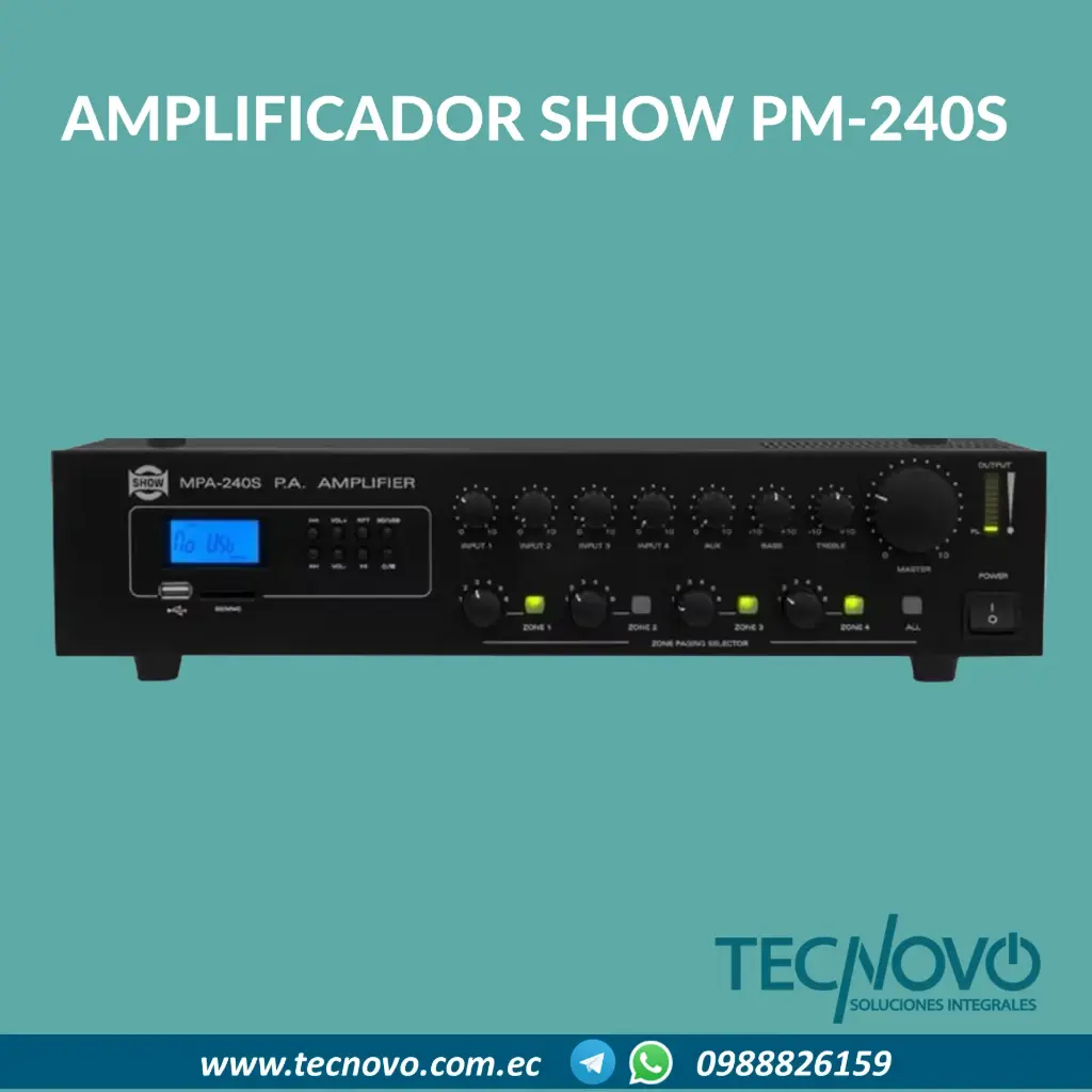 Amplificador Show 4 zonas PM-240S ECHO 240W USB/SD/MP3/MMC