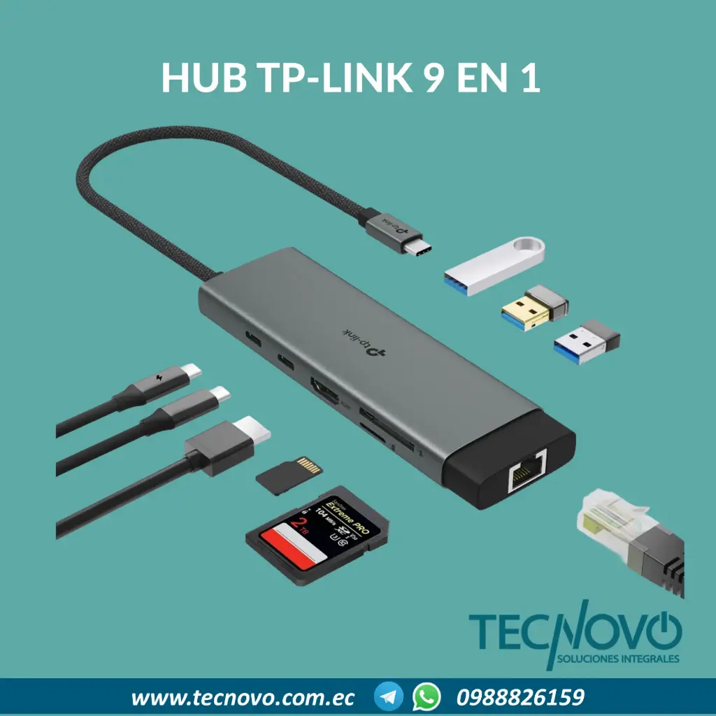 Hub TP-LINK UH9120C 9 en 1 HDMI4k(1), USB-C 100w, RJ45, USB A, Microsd, SD 
