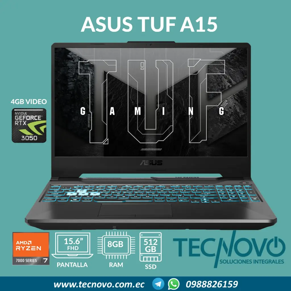 Laptop ASUS TUF Gaming A15 AMD Ryzen 7-7445HS 16GB 512GB SSD RTX-3050 4GB 15.6" FHD