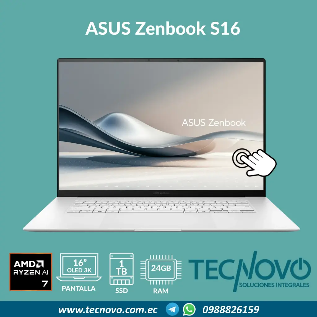 Laptop ASUS ZenBook S16 Ryzen AI 7 350 24GB 1TB SSD 16" OLED 3K Copilot Táctil+Lapiz