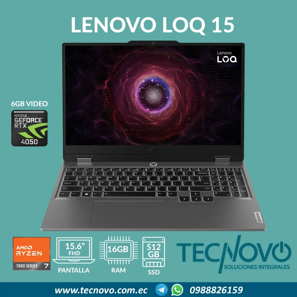 Laptop LENOVO LOQ 15ARP9 AMD Ryzen 5-7235HS 16GB 512GB-SSD RTX 4050 6GB 15.6" FHD