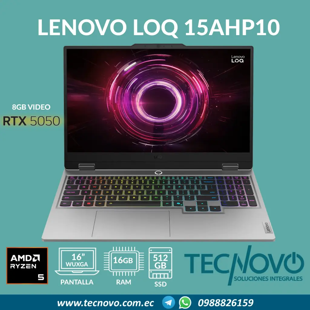 Laptop LENOVO LOQ 15AHP10 AMD Ryzen 5-220 16GB 512GB-SSD RTX 5050 8GB 15.6" FHD