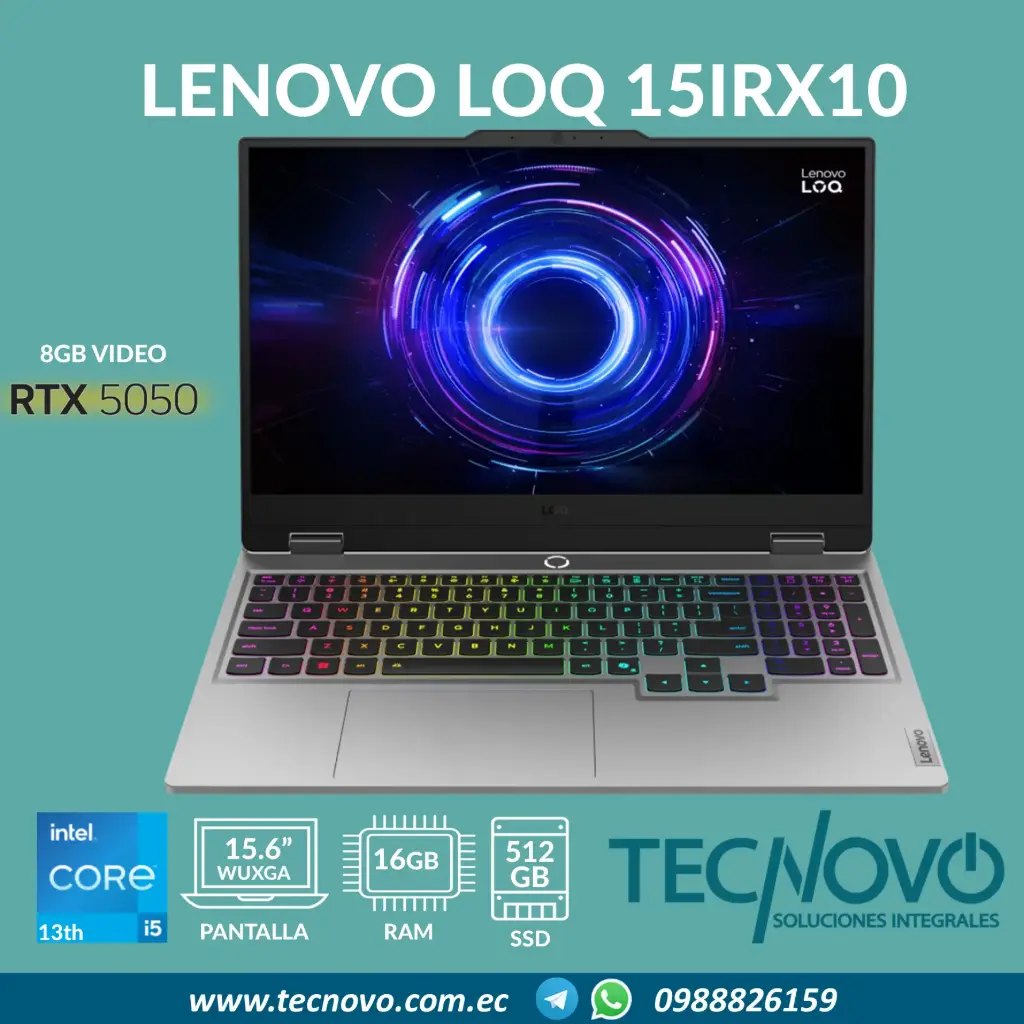 Laptop LENOVO LOQ 15IRX10 Intel Core I5-13450HX 16GB 512GB-SSD RTX 5050 8GB 15.6" FHD