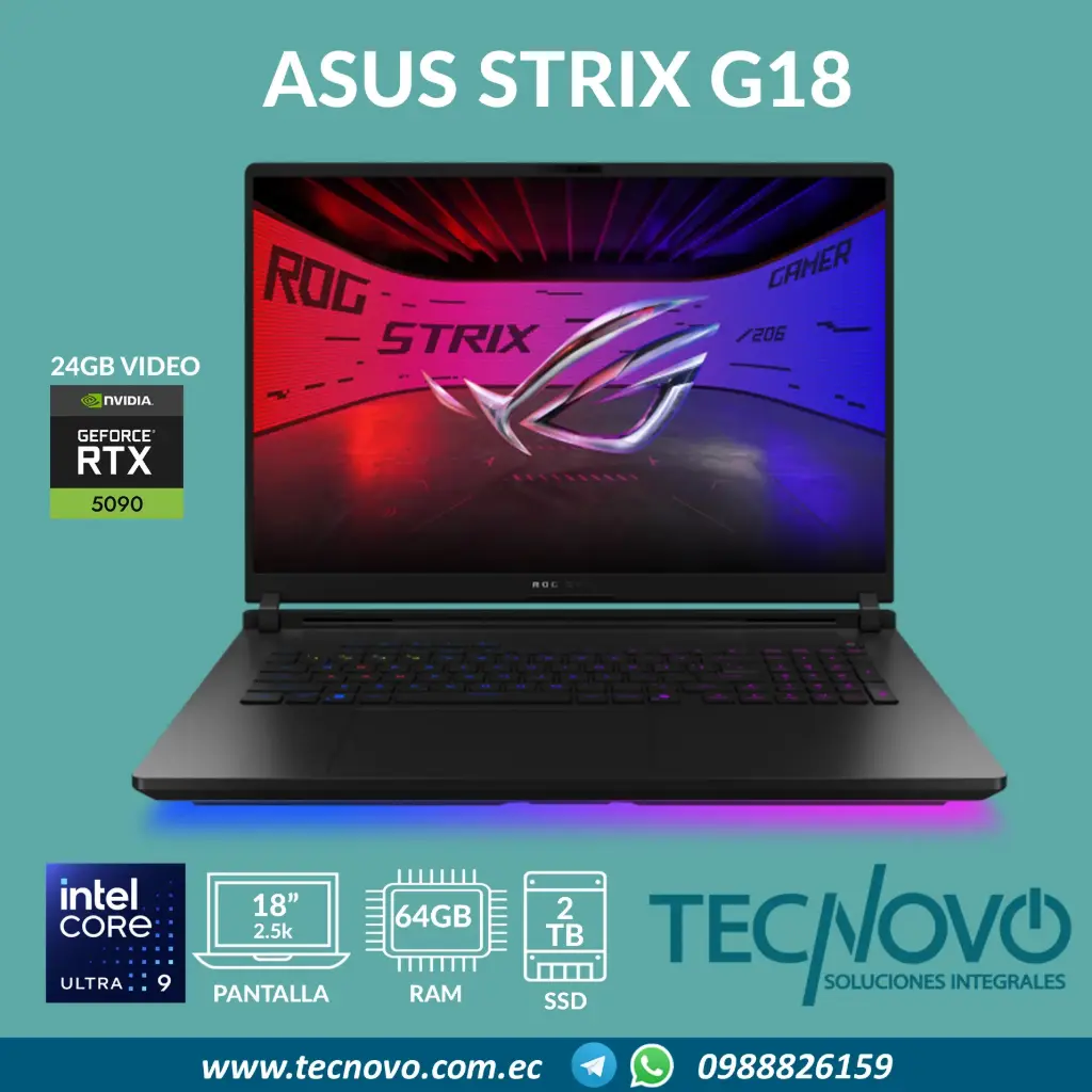 Laptop Asus ROG Strix Scar G18 Intel Core Ultra 9-275HX 64GB 2TB SSD RTX-5090 24GB 18" 2.5K 240Hz