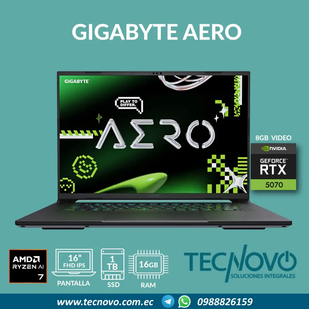 Laptop Gigabyte Aereo X16 1W AMD Ryzen AI 7 350 16GB 1TB-SSD RTX 5070-8GB 16" FHD
