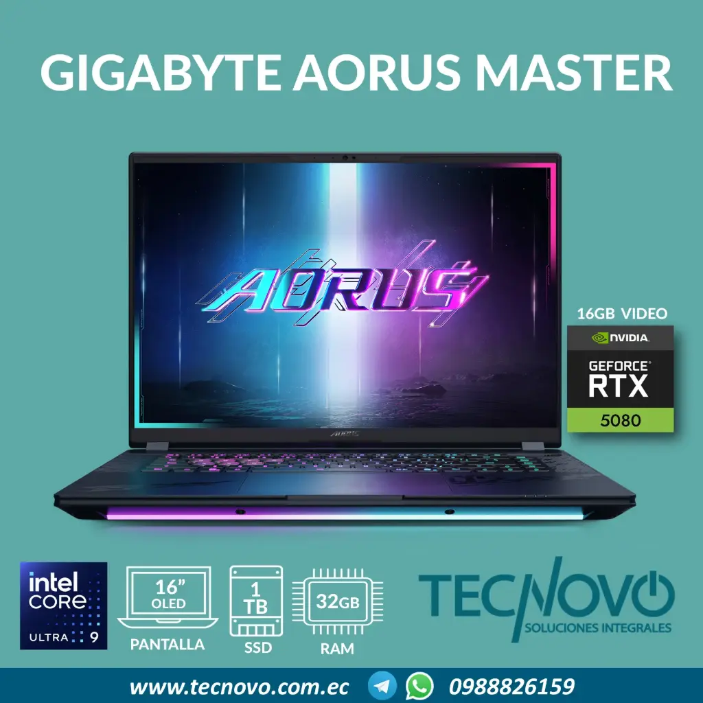 Laptop Gigabyte Aorus Master 16 Intel Core Ultra 9-275HX 32GB 1TB-SSD RTX 5080-16GB 16" WQXGA