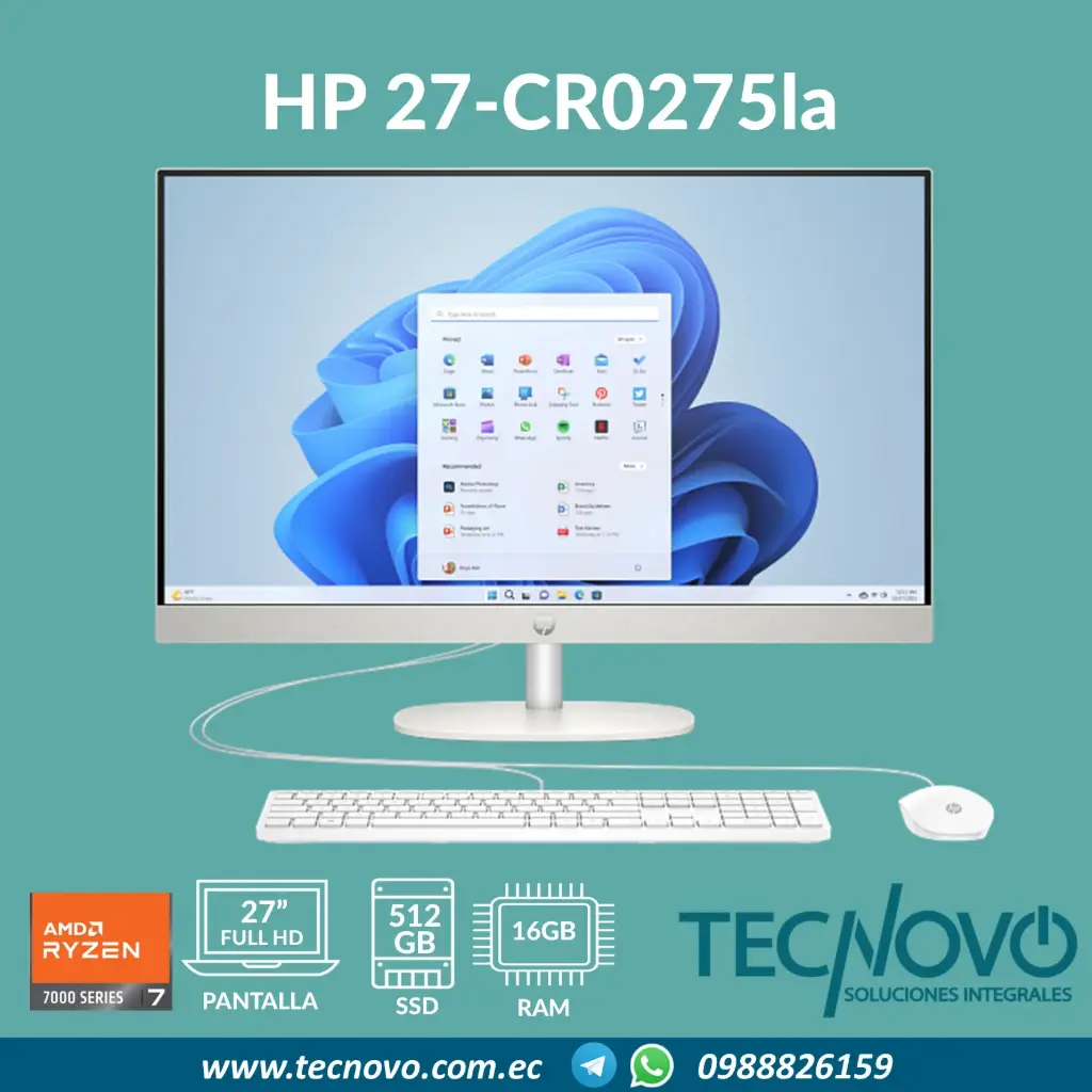 Computador AIO HP 27-cr0275la AMD Ryzen 7 7730U 16GB 512GB-SSD 27" FHD 