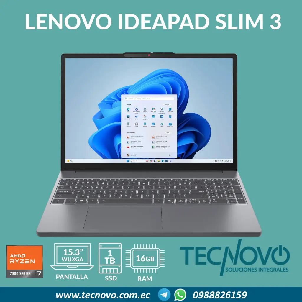 Laptop LENOVO Ideapad Slim 3 15ARP10 AMD Ryzen 7 7735HS 16GB 1TB SSD 15.3" FHD