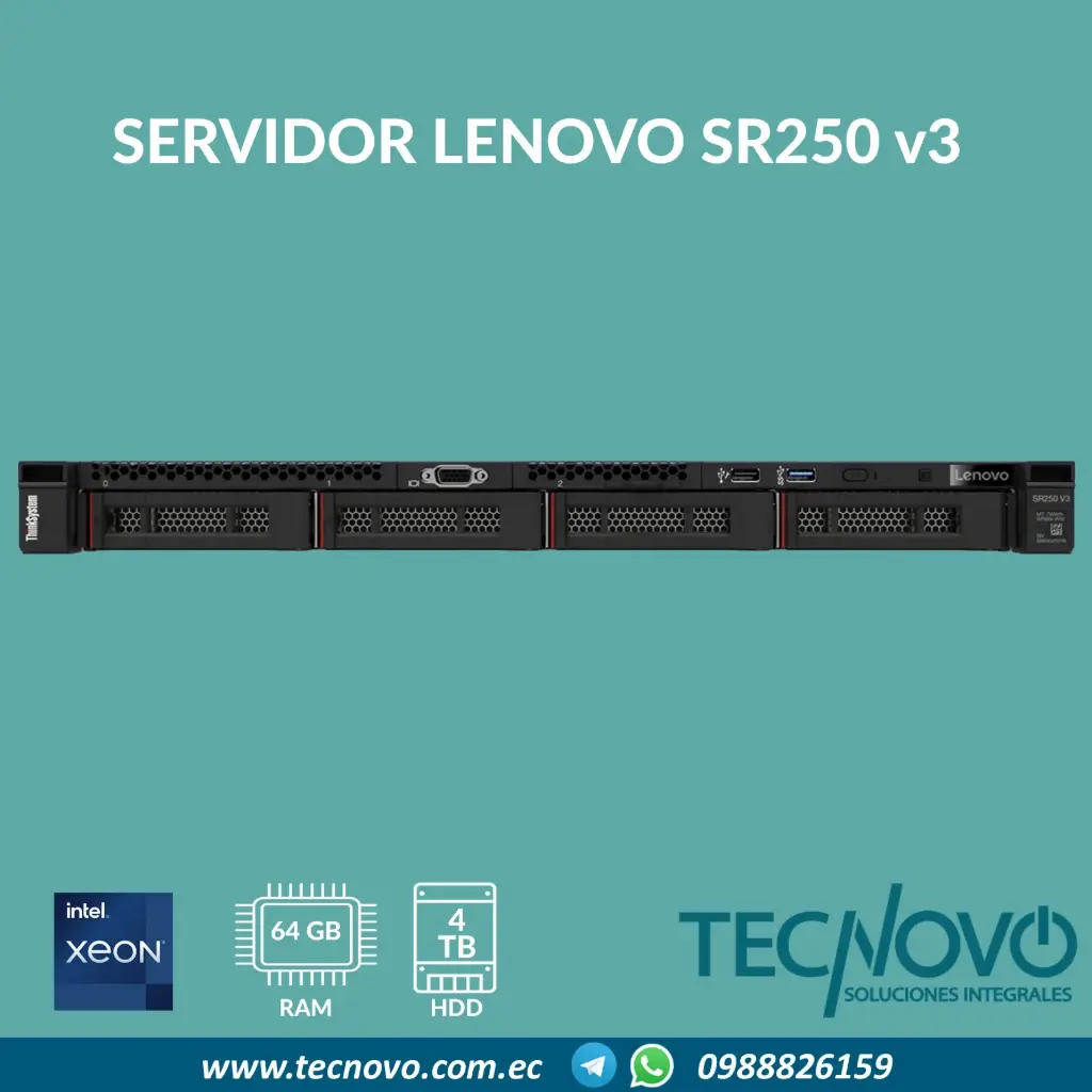 Servidor Lenovo ThinkSystem SR250 V3 Intel Xeon 6353P 64GB DDR5 4TB SAS (Controladora)