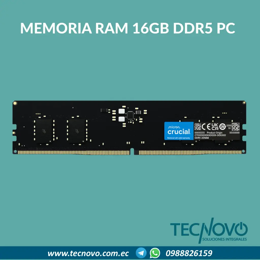 Memoria RAM CRUCIAL DDR5 16GB 4800MHZ DIMM