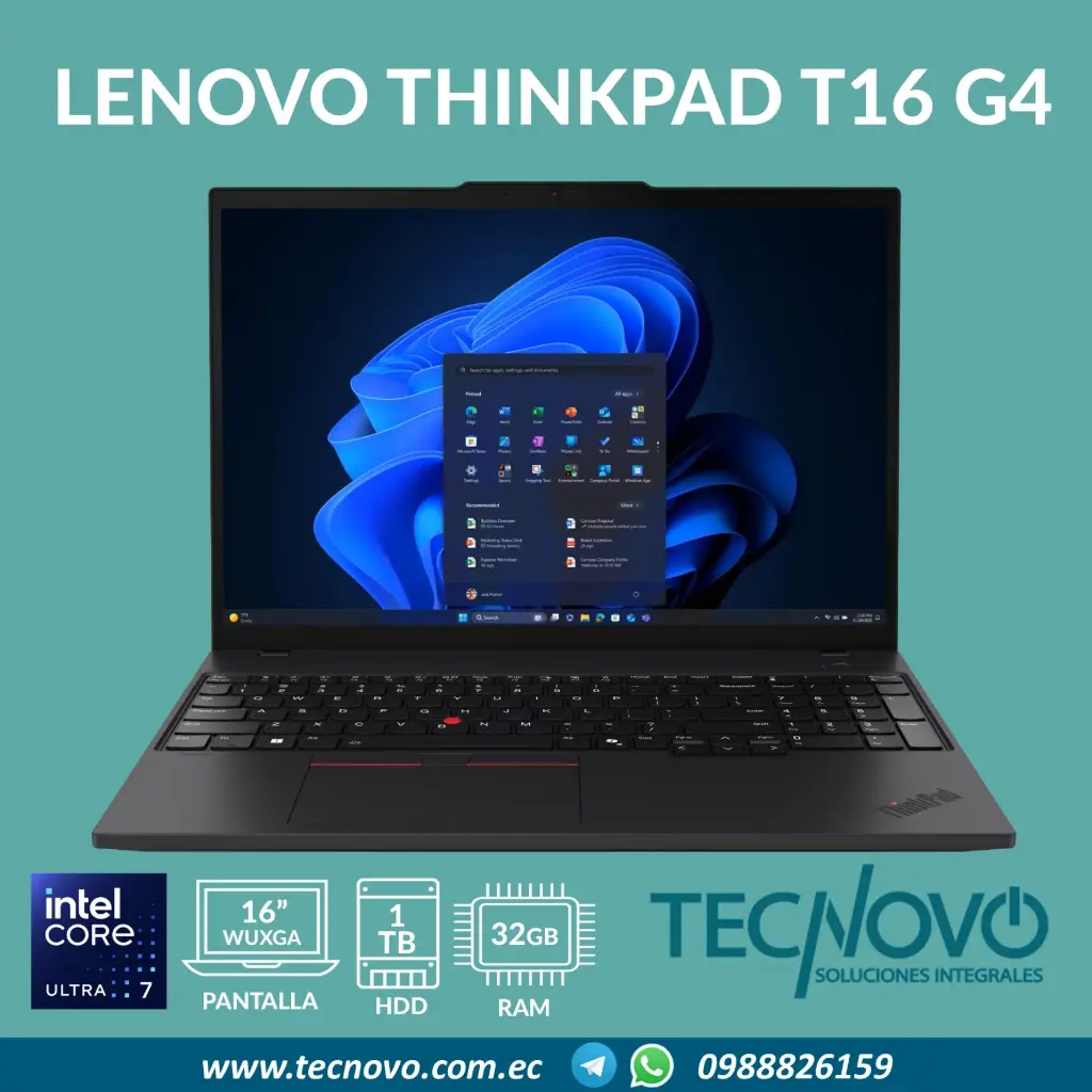 Laptop LENOVO ThinkPad T16 G4 Intel Core Ultra 7-255U 32GB DDR5 1TB-SSD 16" WUXGA IPS